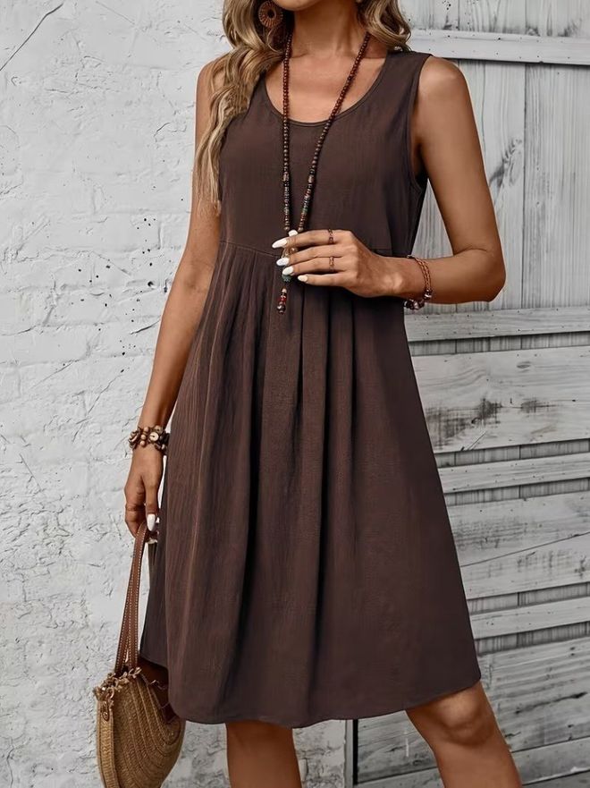 Janes Vestido Castanho Em Linha A Com Mangas Japonesas Roupas por atacado Modesto