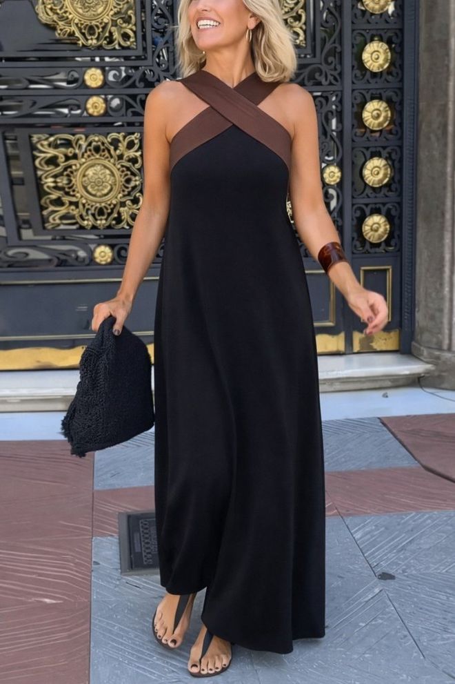 Janes Čierne Bezrukávové Šaty Sheath S Halter Výstrihom Veľkoobchod s oblečením Neformálny