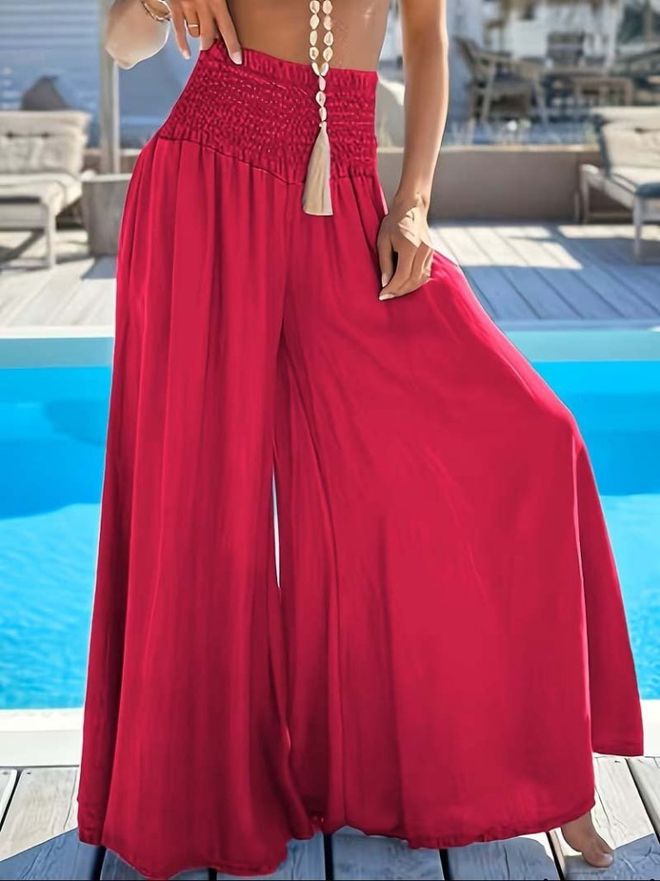 Janes Κόκκινο Παντελόνι Boho Palazzo Χονδρικό εμπόριο ενδυμάτων Απλό