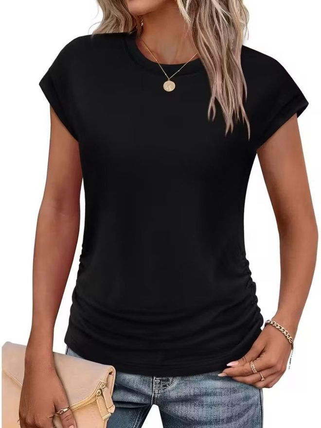 Janes Черная Повседневная Блузка С Узким Кроем И Рукавом Кап Оптовая продажа одежды Повседневный