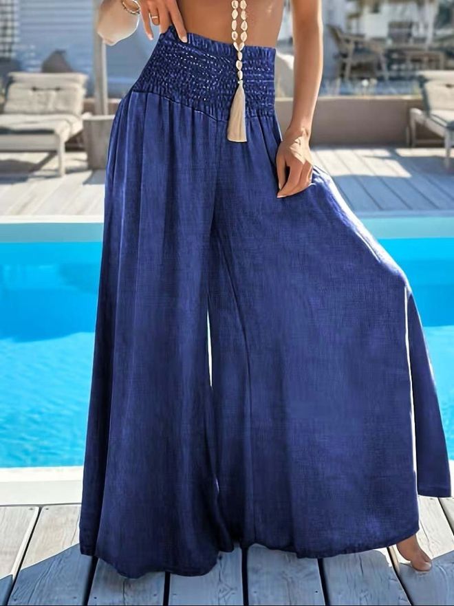 Janes Μπλε Boho Casual Παντελόνι Palazzo Χονδρικό εμπόριο ενδυμάτων Casual