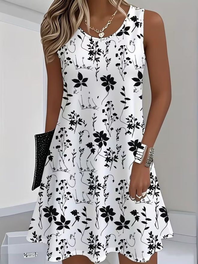 Janes Vestido Blanco Floral Línea A Con Manga Capa Ropa al por mayor Casual