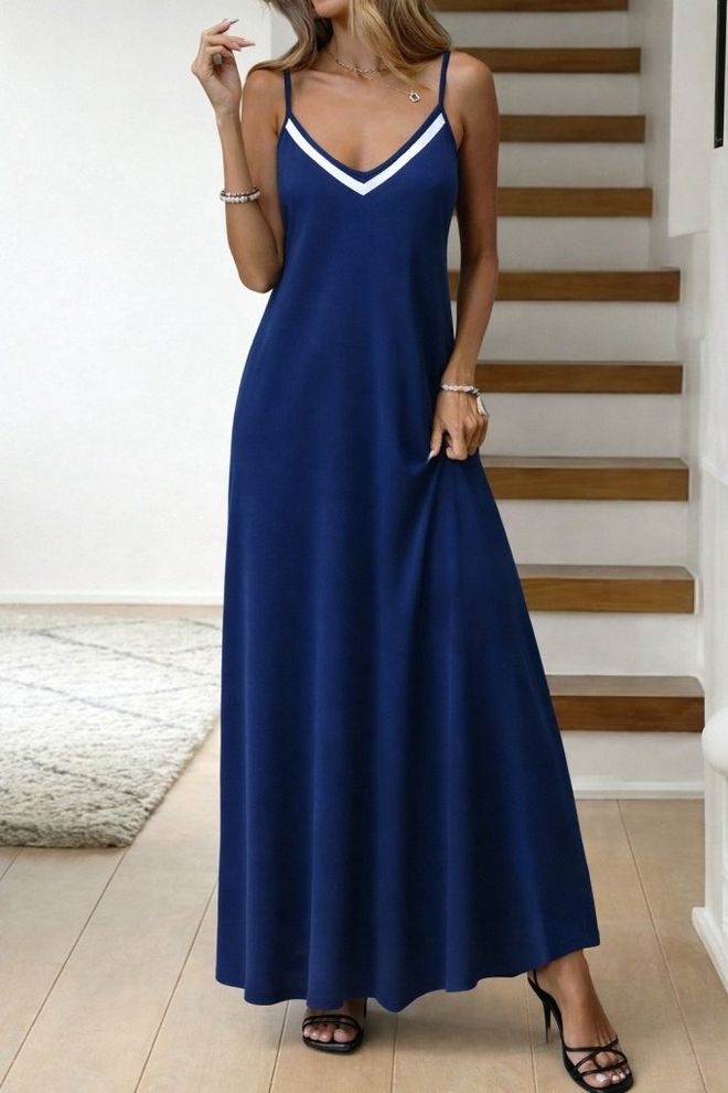 Janes Vestito Slip Maxi Elegante Blu Navy Abbigliamento all'ingrosso Casuale