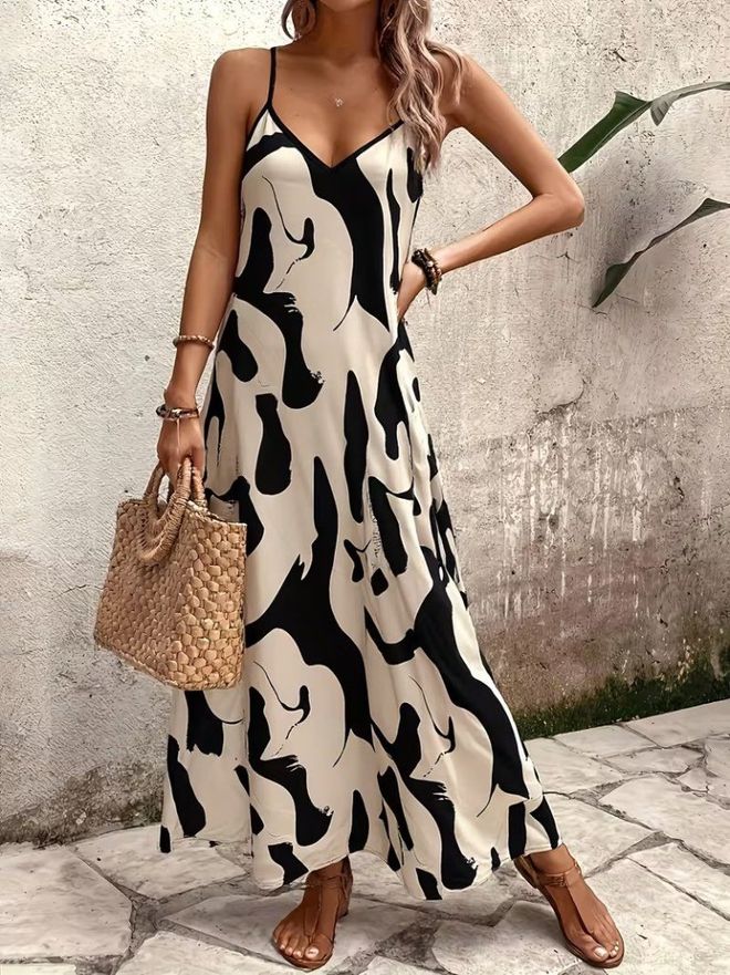 Janes Vestido Slip Maxi Negro Con Escote En V Ropa al por mayor Casual