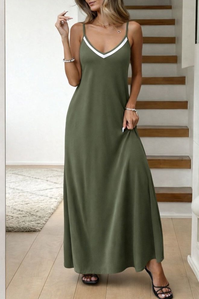 Janes Vestito Verde Elegante Senza Maniche Sottoveste Maxi Abbigliamento all'ingrosso Casuale