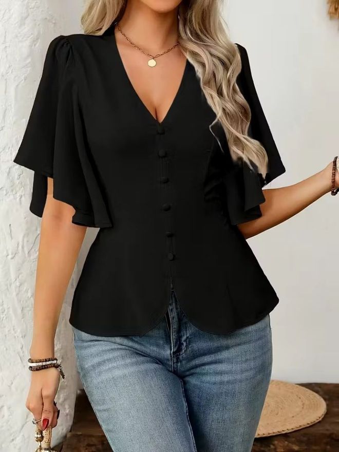 Janes Preto Elegante Formal Sensual Casual Blusa Roupas por atacado Casual