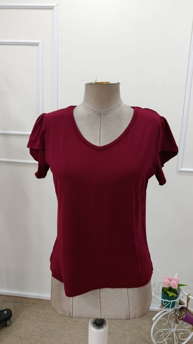 Janes Claret Red Blouse With Ruffle Sleeves Wholesale Clothing Spring