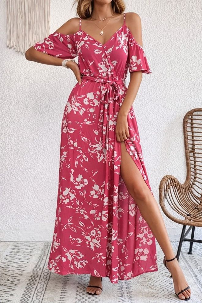 Janes Ružičasta Cvjetna Haljina Na Preklop S Lepršavim Polurukavima Veleprodaja odjeće Ležerni