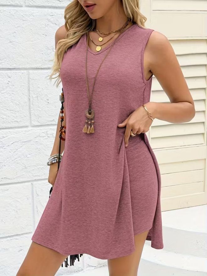 Janes Vestido Mini Tipo Tank En Fucsia Con Escote En V Y Manga Casquillo Ropa al por mayor Casual