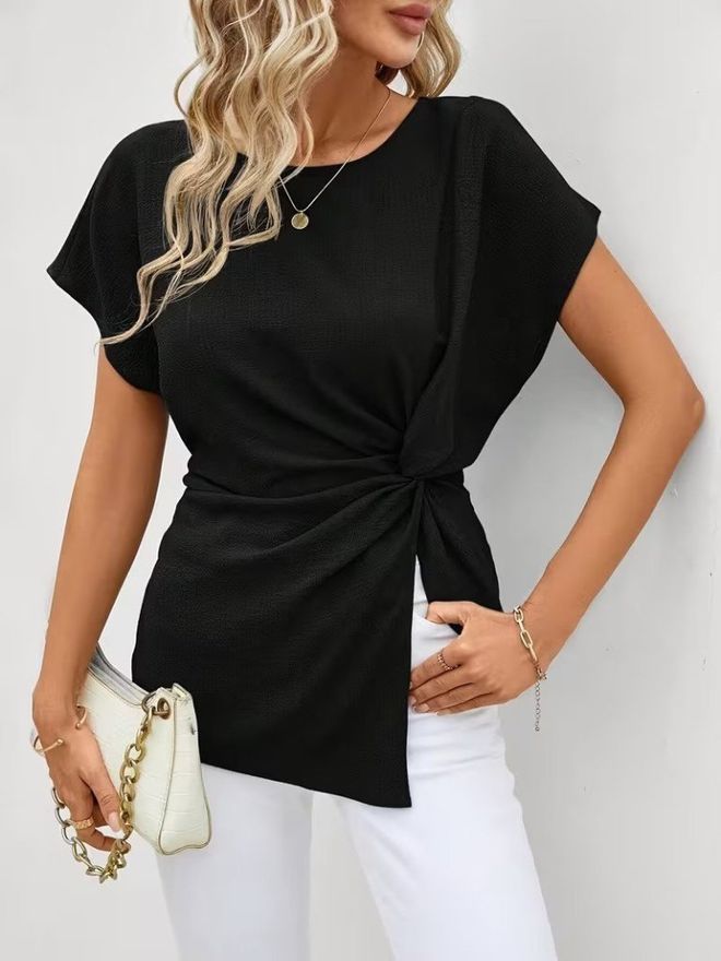 Janes Preto Elegante Casual Formal Blusa Roupas por atacado Casual