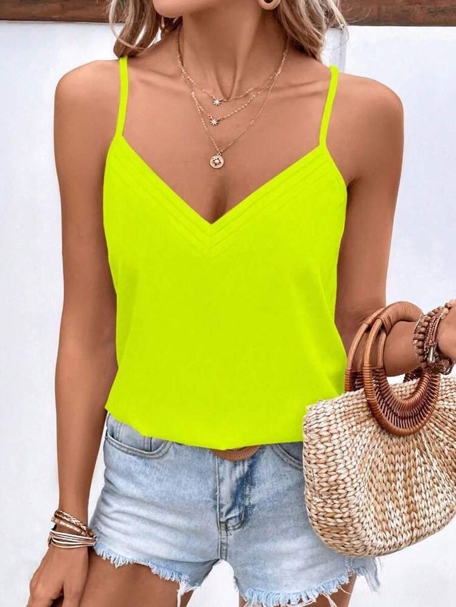 Janes Yellow Blouse With V Neck And Cap Sleeve Wholesale Clothing Beach