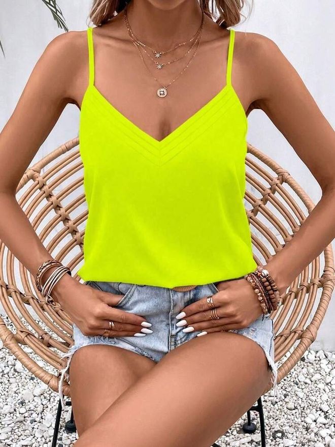 Janes Yellow Blouse With V Neck And Cap Sleeve Wholesale Clothing Spring