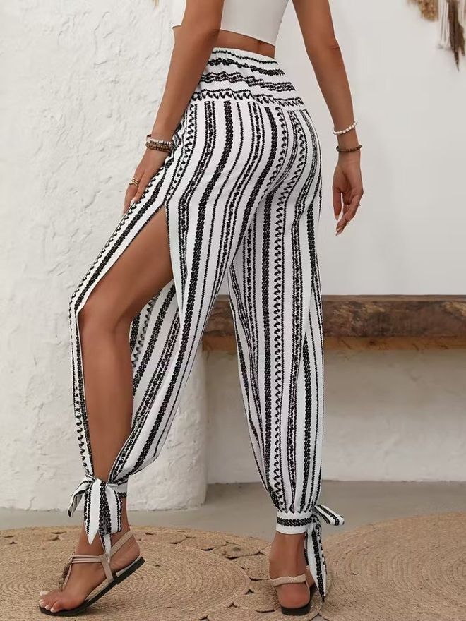 Janes Ασπρο Ριγέ Τζόγκερ Παντελόνι Με Ψηλή Μέση Χονδρικό εμπόριο ενδυμάτων Casual