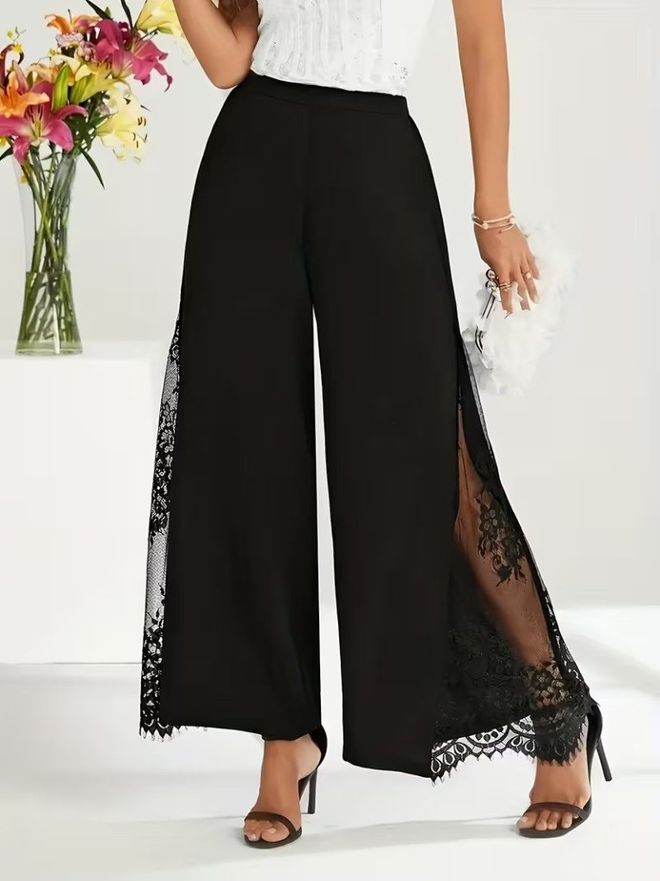 Janes Μαύρο Κομψό Παντελόνι Palazzo Με Ψηλή Μέση Χονδρικό εμπόριο ενδυμάτων Casual