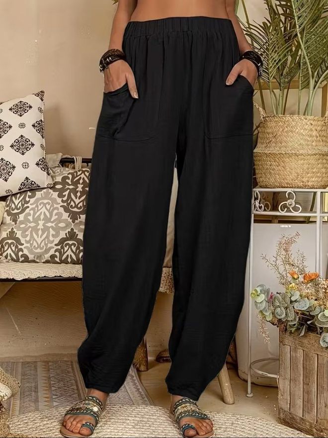 Janes Μαύρο Boho Παντελόνι Harem/Genie Με Φουσκωτά Μπατζάκια Χονδρικό εμπόριο ενδυμάτων Απλό