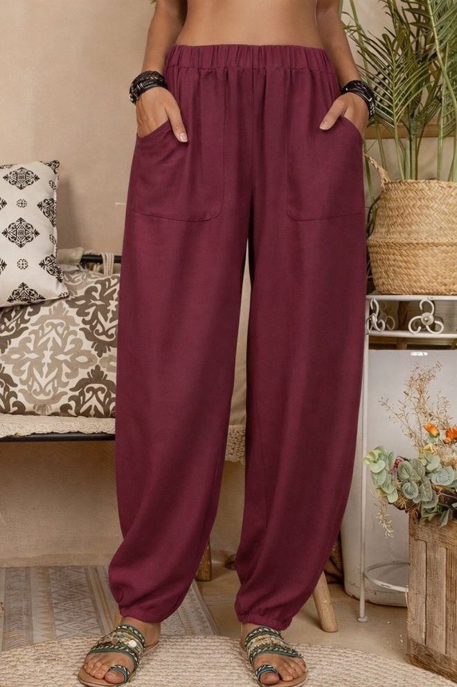 Janes Μπορντό Casual Boho Jogger Παντελόνι Χονδρικό εμπόριο ενδυμάτων Casual