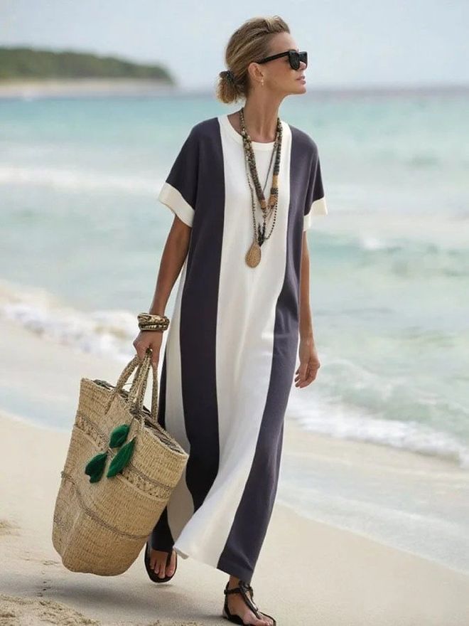 Janes Црна Хаљина Селективног Стила Са Кратким Равним Рукавима Велепродаја одеће Неформалан