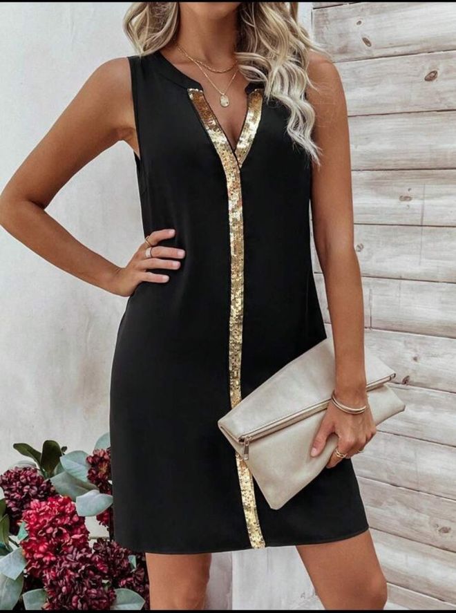 Janes Ženska Kratka Peščana Haljina Vezena Pulover S V izrezom Crna Велепродаја одеће 0