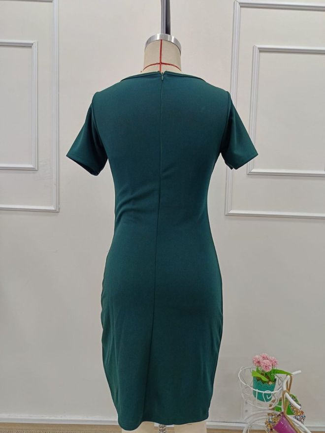 Janes Women's Short Sleeve V Neck Pleated Short Imported Crepe Dress Green Wholesale Clothing 6