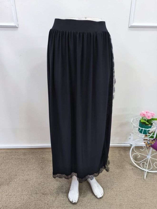 Janes Women's High Waist Side Slit Lace Long Sandy Skirt Black Wholesale Clothing 6