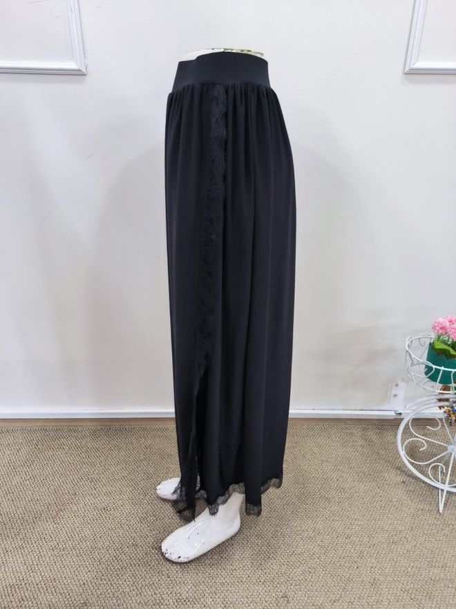 Janes Women's High Waist Side Slit Lace Long Sandy Skirt Black Wholesale Clothing 7