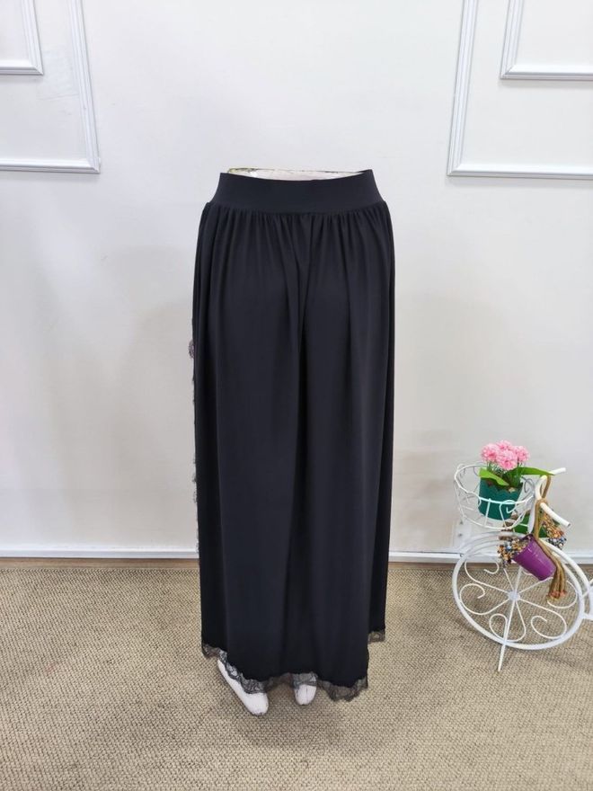 Janes Women's High Waist Side Slit Lace Long Sandy Skirt Black Wholesale Clothing 8