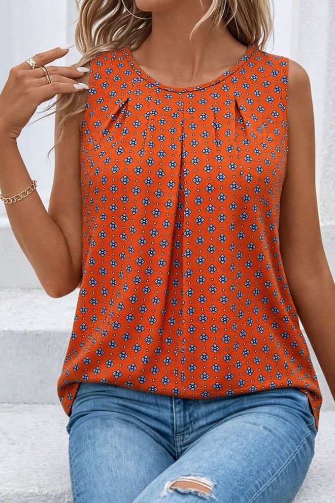 Janes Oranžinė Geometrinė Palaidinė Su „cap“ Tipo Rankovėmis Didmeninė prekyba drabužiais 1