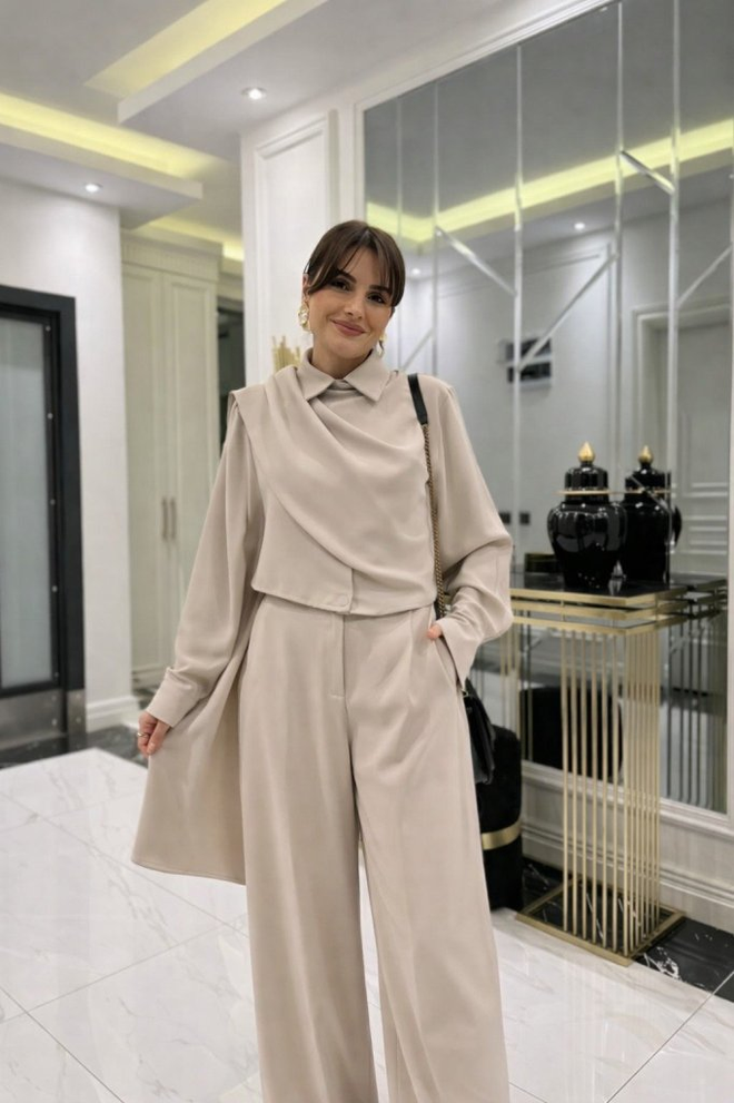 Janes Beige Elegantes Formales Set Großhandelskleidung Modest