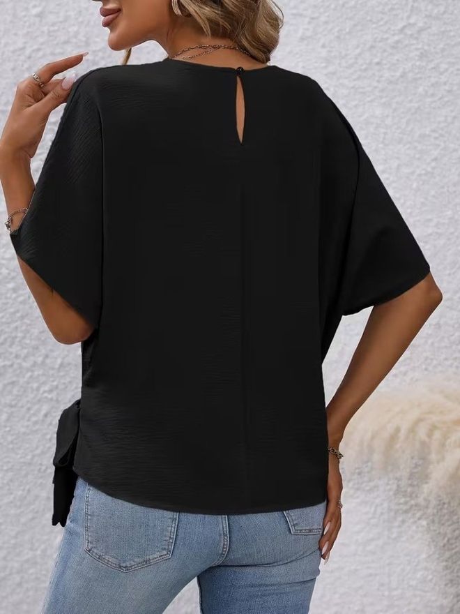 Janes Black Elegant Casual Blouse With Half Sleeves Wholesale Clothing 5