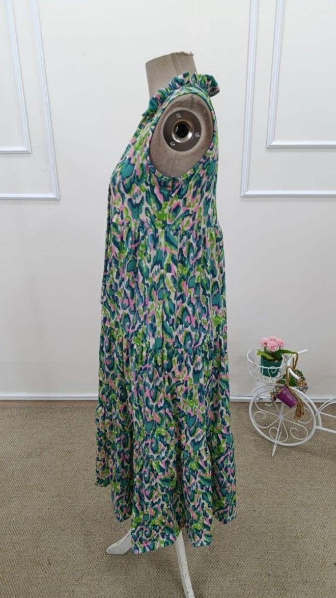 Janes Green Boho A Line Dress With Animal Print Wholesale Clothing 5