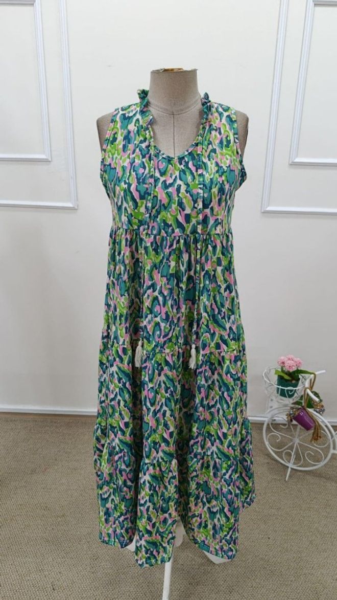Janes Green Boho A Line Dress With Animal Print Wholesale Clothing Boho