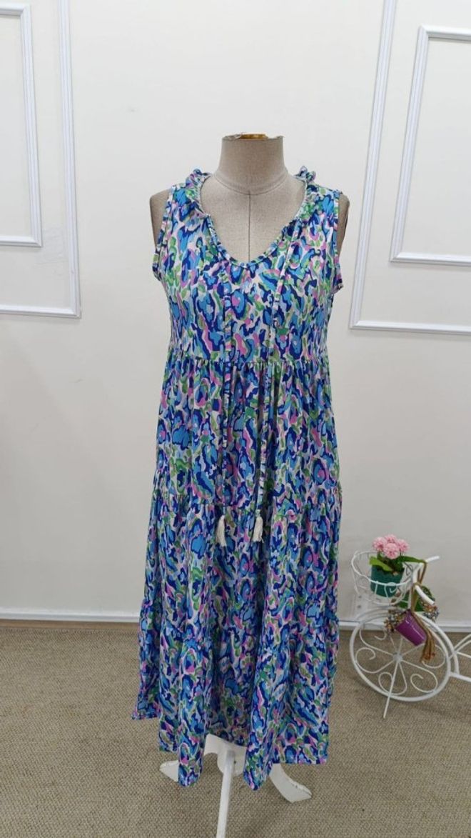 Janes Blue Elegant V Neck Midi Shift Dress Wholesale Clothing 5