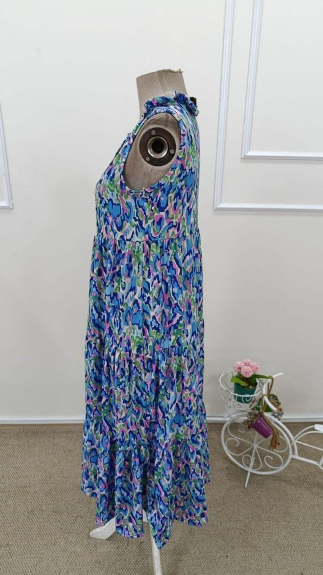 Janes Blue Elegant V Neck Midi Shift Dress Wholesale Clothing Summer