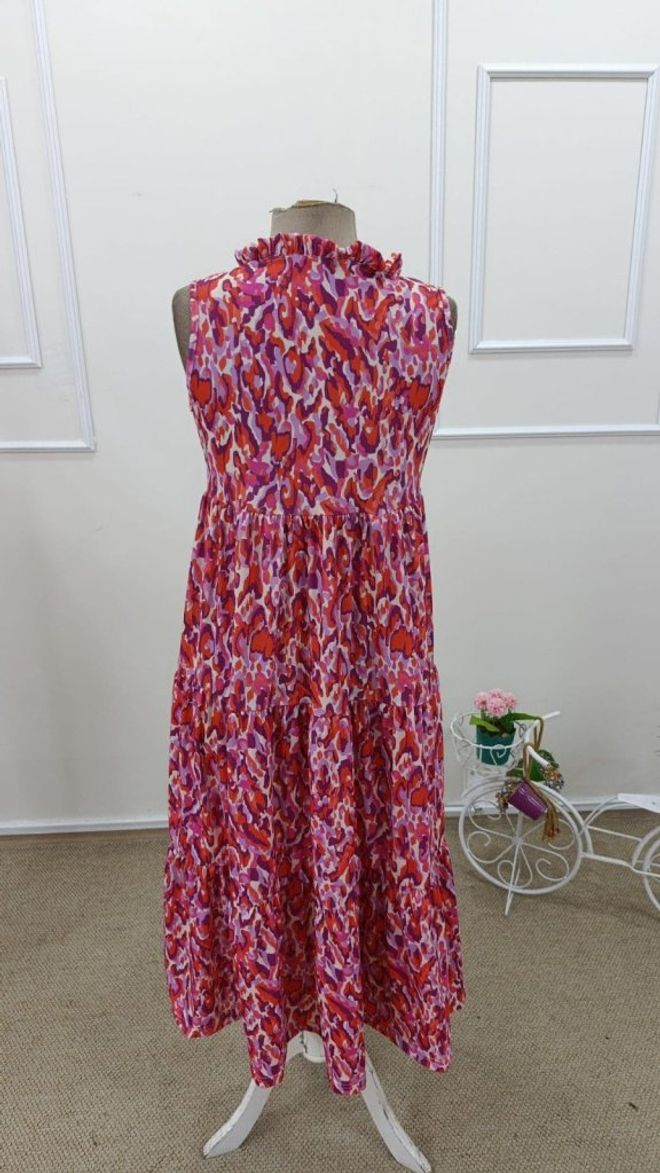 Janes Pink Sleeveless A Line Midi Dress With Keyhole Neck Wholesale Clothing Lounge