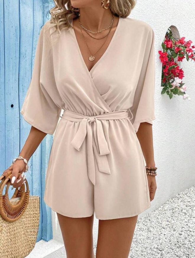 Janes Beige Casual Elegant Jumpsuit Romper Wholesale Clothing Beach
