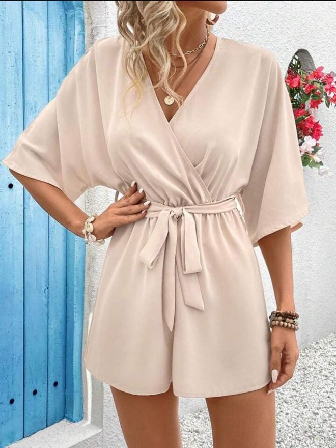 Janes Bej Gündelik Zarif Tulum Şort Tulum Toptan Giyim Gündelik