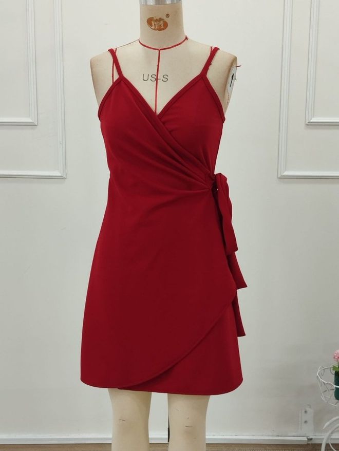Janes Rood Sexy Casual Elegant Formeel Wrap Jurk Groothandel Kleding Sexy