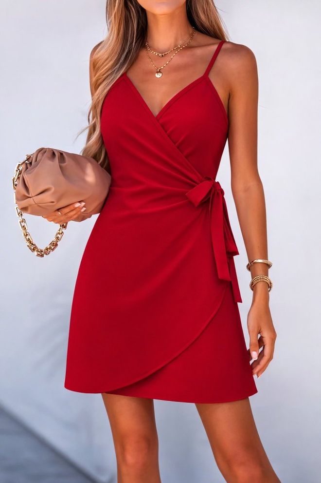 Janes Rood Sexy Casual Elegant Formeel Wrap Jurk Groothandel Kleding 1