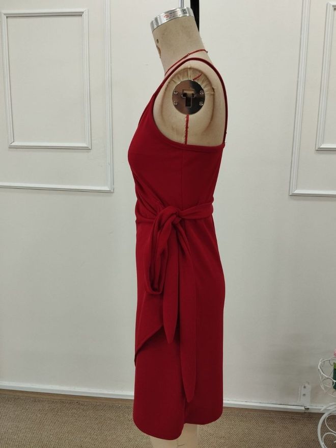 Janes Rood Sexy Casual Elegant Formeel Wrap Jurk Groothandel Kleding 5