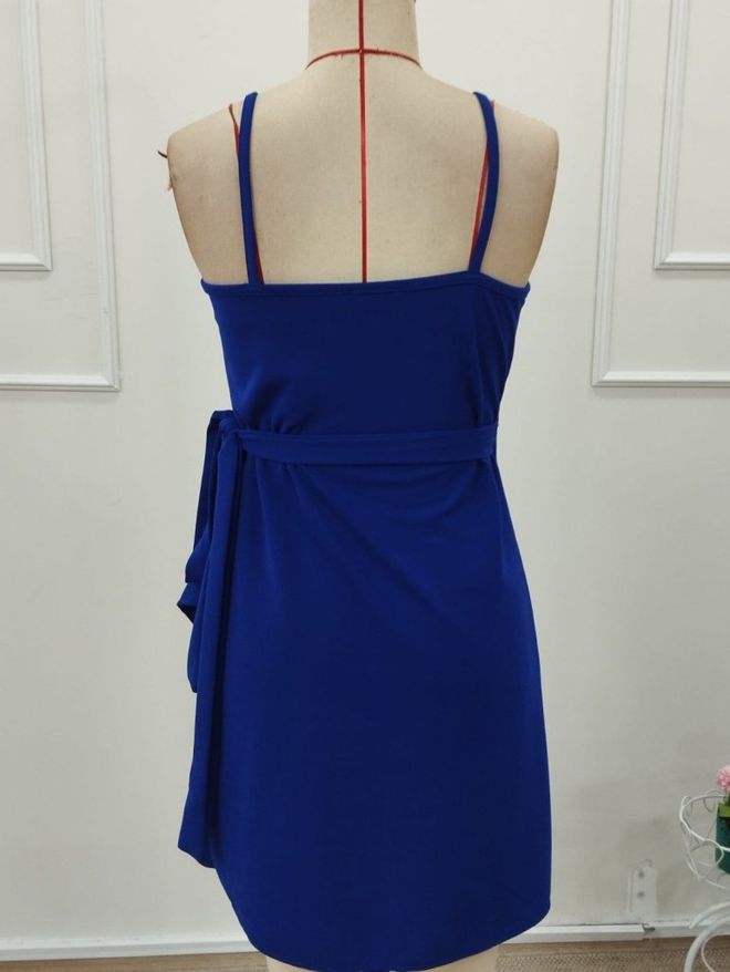 Janes Blauw Sexy Casual Elegant Formeel Wrap Jurk Groothandel Kleding Cocktail