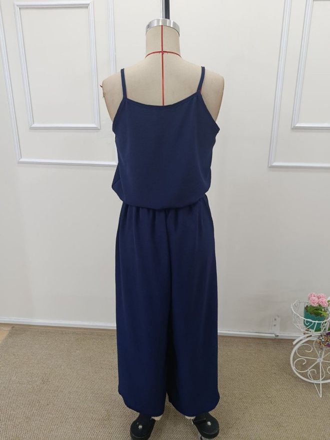 Janes Macacão Azul marinho Sem Mangas Com Decote Em V Romper Roupas por atacado Cocktail