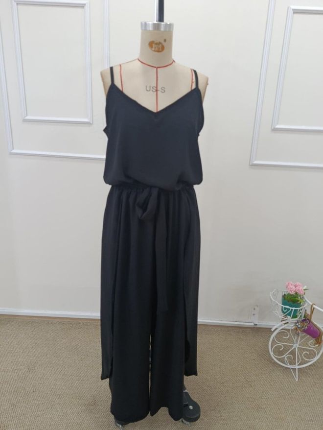 Janes Macacão Romper Elegante Preto Sem Mangas Com Gravata Roupas por atacado Sensual