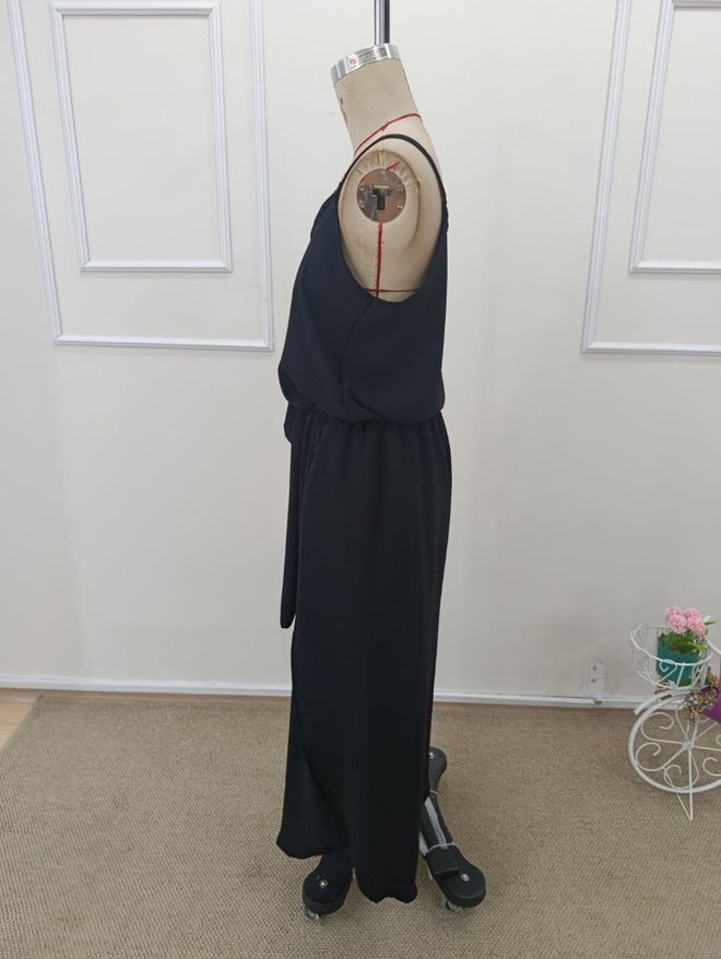 Janes Macacão Romper Elegante Preto Sem Mangas Com Gravata Roupas por atacado 5