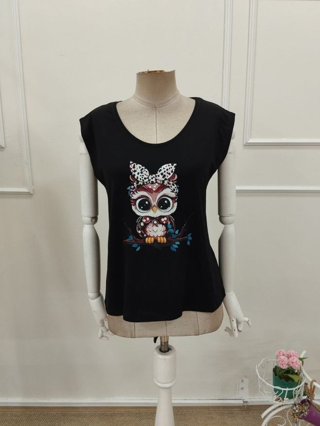 Janes Blusa Casual Preta Com Estampa Animal Roupas por atacado Primavera