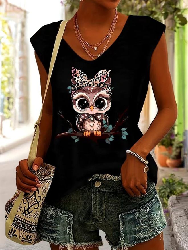 Janes Blusa Casual Preta Com Estampa Animal Roupas por atacado Casual
