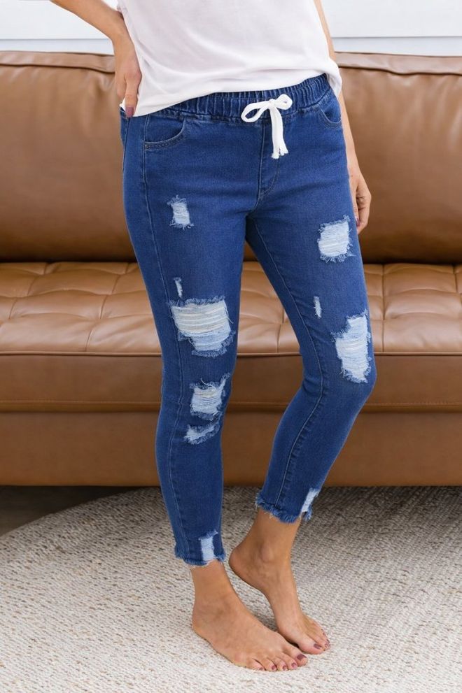 Janes Blaue Lässige Streetwear Röhrenhose Großhandelskleidung Lässig