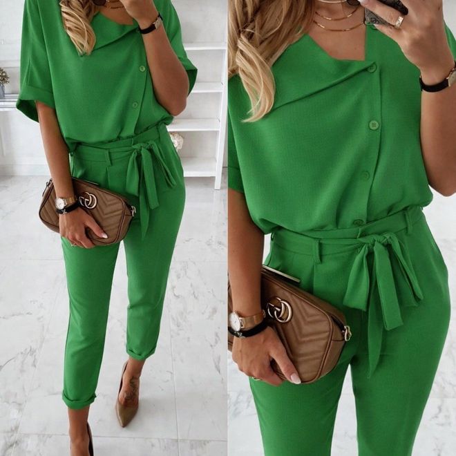 Janes Elegantná Zelená Súprava So Slim Fit Nohavicami Typu Tapered Veľkoobchod s oblečením Neformálny