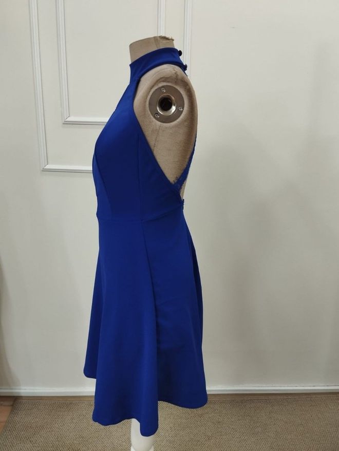 Janes Blue Fit And Flare Mini Dress With High Neck Wholesale Clothing 5