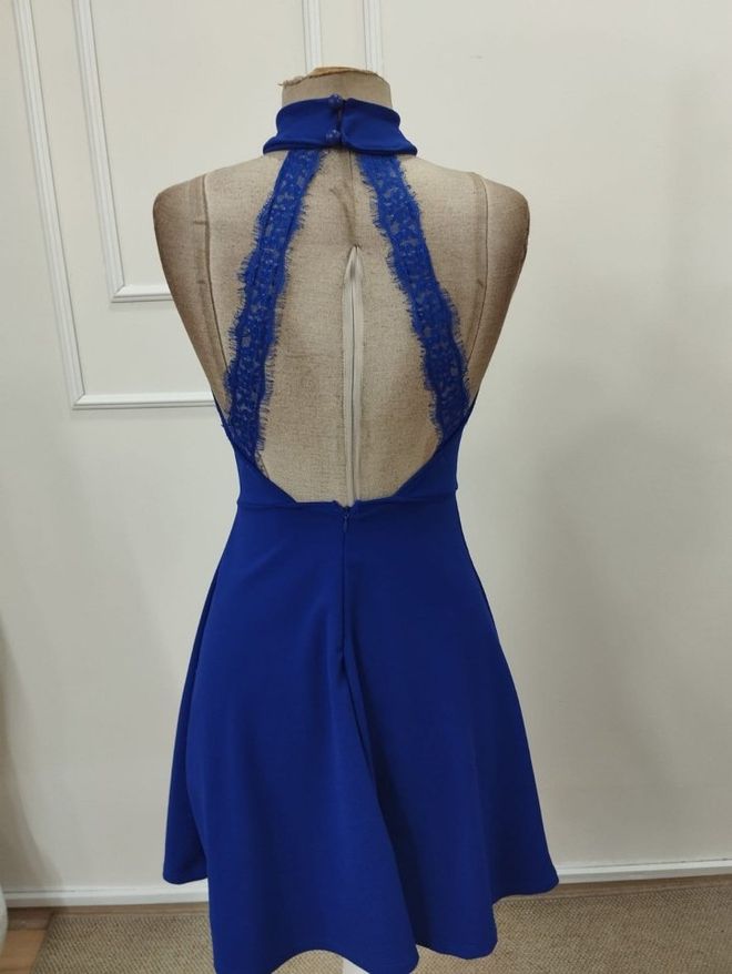 Janes Blue Fit And Flare Mini Dress With High Neck Wholesale Clothing Wedding