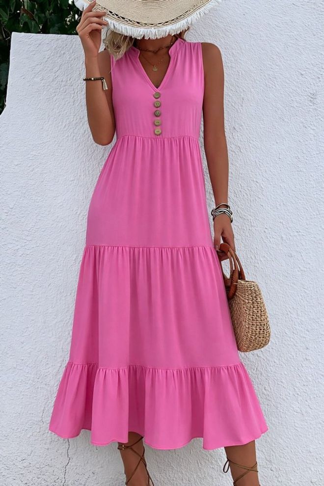 Janes Pink Boho Fit And Flare Midi Dress Wholesale Clothing Beach